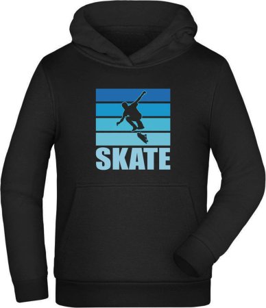 Skater Hoodie Kids Hooded Sweater - Jumping Skater on Blue Background i549